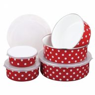 Pöttyös fém tárolóedény szett fedővel